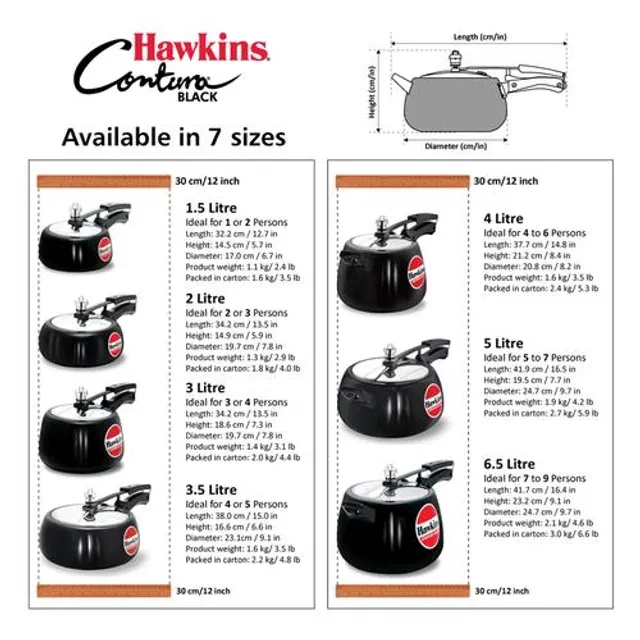 Hawkins Contura Hard Anodised Black Inner Lid Pressure Cooker - With Handle, CB15, 1.5 l-6.webp